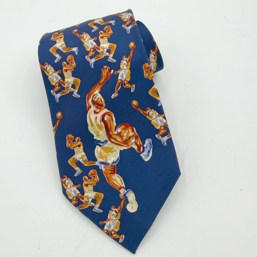 Vintage Wild Ties Basketball Tie Mens OS Blue Silk Sports Hoops Retro Funky 90s